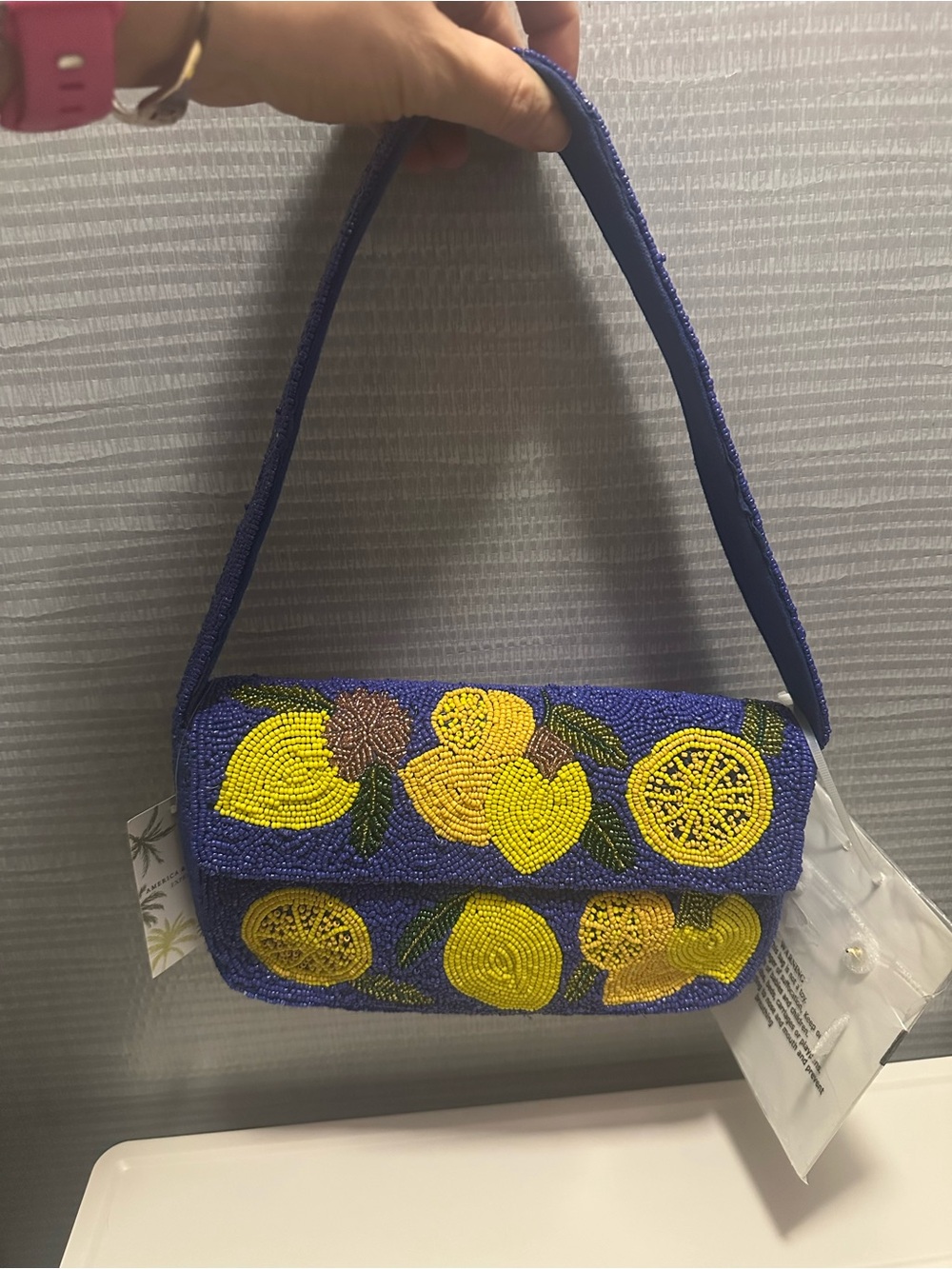 Beaded Blue Lemon Embellished Shoulder Bag
